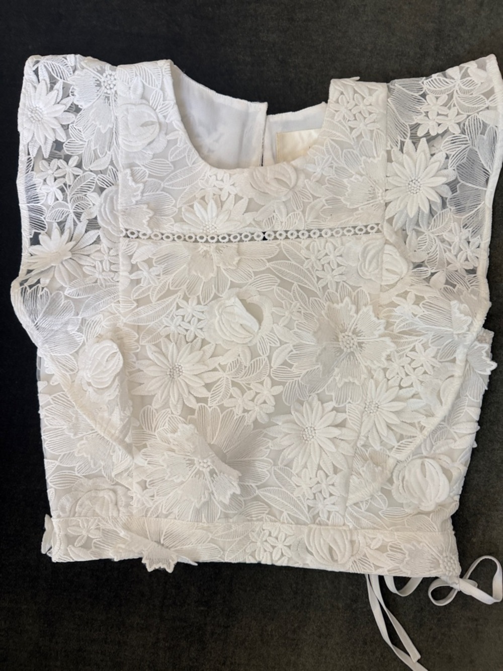 J.O.A. White Floral Lace Crop Top with Flutter Sleeves